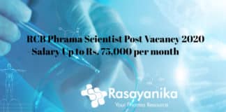 RCB Phrama Scientist Post Vacancy 2020 - Salary Up to Rs. 75,000 per month