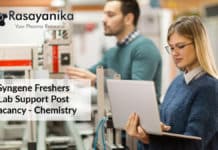 Syngene Freshers Lab Support Post Vacancy - Chemistry