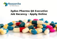 Zydus Pharma QA Executive Job Vacancy - Apply Online