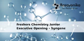 Freshers Chemistry Junior Executive Job Opening - Syngene