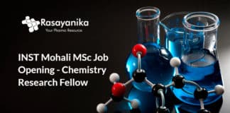 INST Mohali MSc Job Opening - Chemistry Research Fellow