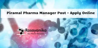 Piramal Pharma Manager Post Vacancy - Apply Online