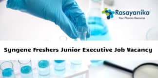Syngene Freshers Junior Executive Job Vacancy 2020