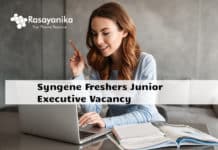 Syngene Freshers Junior Executive Vacancy - BSc Chemistry