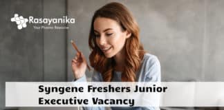 Syngene Freshers Junior Executive Vacancy - BSc Chemistry