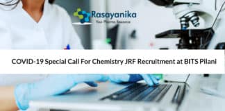 COVID-19 Special Call For Chemistry JRF Recruitment at BITS Pilani