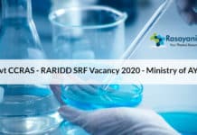 Govt CCRAS - RARIDD SRF Vacancy 2020 - Ministry of AYUSH