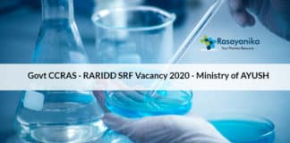 Govt CCRAS - RARIDD SRF Vacancy 2020 - Ministry of AYUSH