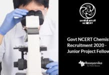 Govt NCERT Chemistry Recruitment 2020 - Junior Project Fellow