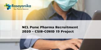 NCL Pune Pharma Recruitment 2020 - CSIR-COVID 19 Projects