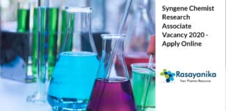 Syngene Chemist Research Associate Vacancy 2020 - Apply Online