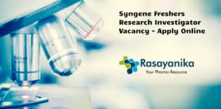 Syngene Freshers Research Investigator Vacancy - Apply Online