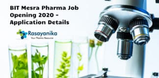BIT Mesra Pharma Job Opening 2020 - Application Details