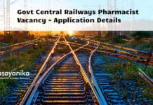 Govt Central Railways Pharmacist Vacancy - Application Details