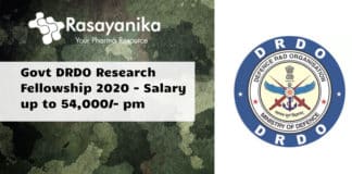 Govt DRDO Research Fellowship 2020 - Salary up to 54,000/- pm