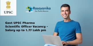 Govt UPSC Pharma Scientific Officer Vacancy - Salary up to 1.77 Lakh pm