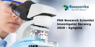PhD Research Scientist Investigator Vacancy 2020 - Syngene