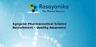 Syngene Pharmaceutical Science Recruitment - Quality Assurance