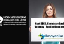 Govt BECIL Chemistry Analyst Vacancy - Applications Invited