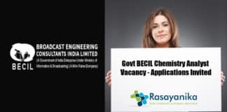 Govt BECIL Chemistry Analyst Vacancy - Applications Invited