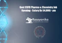 Govt CDFD Pharma & Chemistry Job Opening - Salary Rs 54,000/- pm