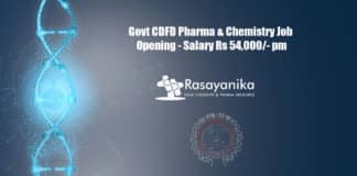 Govt CDFD Pharma & Chemistry Job Opening - Salary Rs 54,000/- pm