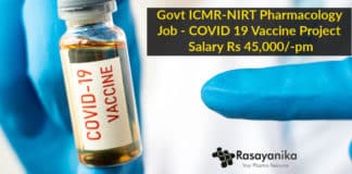 Govt ICMR-NIRT Pharmacology Job - COVID 19 Vaccine Project Salary Rs 45,000/-pm
