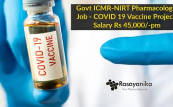 Govt ICMR-NIRT Pharmacology Job – COVID 19 Vaccine Project Salary Rs 45,000/-pm Govt ICMR-NIRT Pharmacology Job - COVID 19 Vaccine Project Salary Rs 45,000/-pm