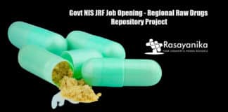 Govt NIS JRF Job Opening - Regional Raw Drugs Repository Project