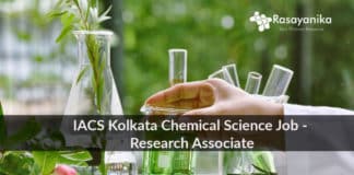 IACS Kolkata Chemical Science Job - Research Associate