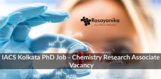 IACS Kolkata PhD Job - Chemistry Research Associate Vacancy