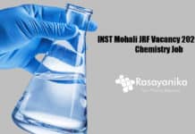 INST Mohali JRF Vacancy 2020 - MSc Chemistry Job