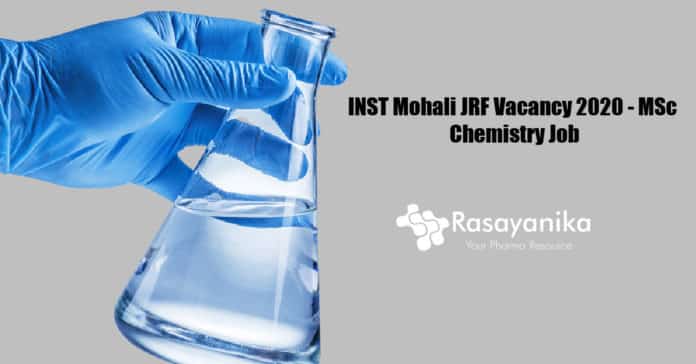 INST Mohali JRF Vacancy 2020 - MSc Chemistry Job