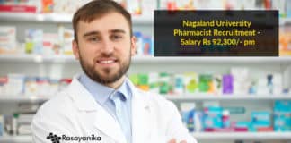 Nagaland University Pharmacist Recruitment - Salary Rs 92,300/- pm