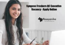 Syngene Freshers QC Executive Vacancy - Apply Online