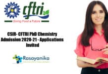 CSIR- CFTRI PhD Chemistry Admission 2020-21 - Applications Invited