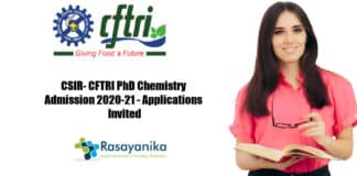 CSIR- CFTRI PhD Chemistry Admission 2020-21 - Applications Invited