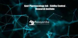 Govt Pharmacology Job - Siddha Central Research Institute