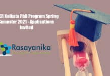 IISER Kolkata PhD Program Spring Semester 2021 - Applications Invited