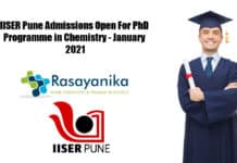 IISER Pune Admissions Open For PhD Programme in Chemistry - January 2021