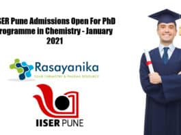 IISER Pune Admissions Open For PhD Programme in Chemistry - January 2021