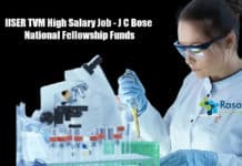 IISER TVM High Salary Job - J C Bose National Fellowship Funds