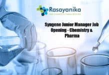 Syngene Junior Manager Job Opening - Chemistry & Pharma