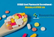 CCRAS Govt Pharmacist Recruitment - Ministry of AYUSH Job