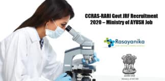 CCRAS-RARI Govt JRF Recruitment 2020 – Ministry of AYUSH Job