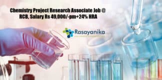 Chemistry Project Research Associate Job @ RCB, Salary Rs 49,000/-pm+24% HRA