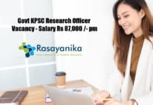 Govt KPSC Research Officer Vacancy - Salary Rs 87,000 /- pm