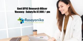 Govt KPSC Research Officer Vacancy - Salary Rs 87,000 /- pm