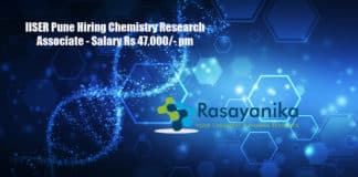 IISER Pune Hiring Chemistry Research Associate - Salary Rs 47,000/- pm