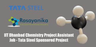 IIT Dhanbad Chemistry Project Assistant Job - Tata Steel Sponsored Project